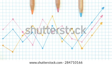 Graph line drawn from color pencil on graph paper