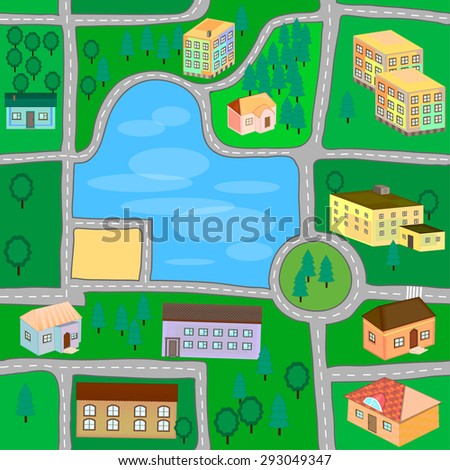 Cartoon Map Seamless Pattern With Roads And City Stock Vector ...