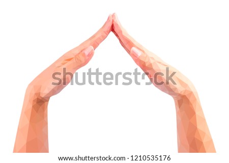 polygonal female hands make the roof folded together empty isolated