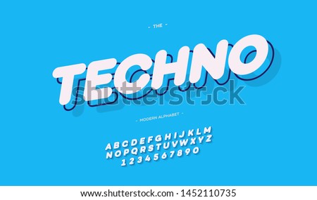 Techno font 3d bold style modern typography for decoration, logotype, poster, t shirt, book, card, sale banner, printing, industrial. Cool typeface. Trendy alphabet. Vector 10 eps