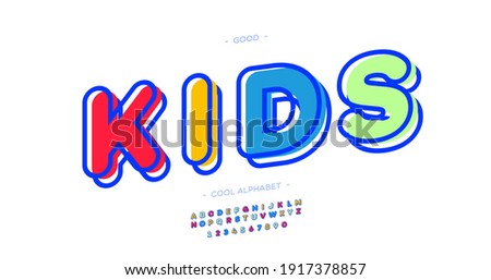 Vector kids font 3d bold colorful style modern typography for poster, decoration, promotion, book, t shirt, sale banner, printing on fabric. Cool alphabet. Trendy typeface. 10 eps