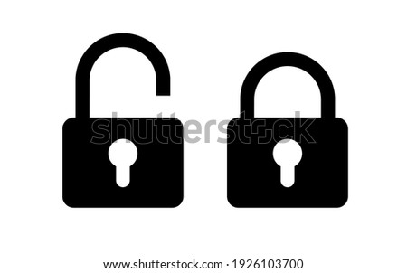 Lock unlock icon set black color isolated on white background. Protection icon vector. 10 eps