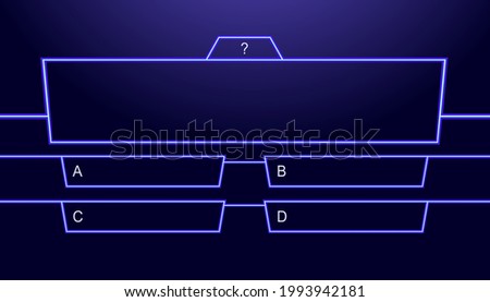 Question and answers vector template neon style for quiz game, exam, tv show, school, examination test. Illustration 10 eps