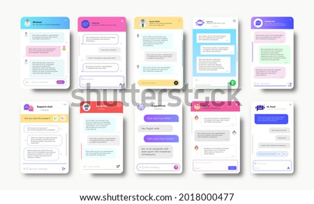 Online chat windows for website and mobile application set isolated on white background. Social communication chatting. Group text messaging app. Vector 10 eps