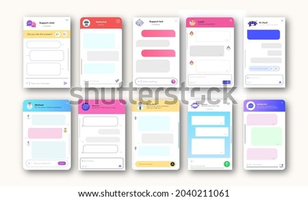 Online chat windows set for website and mobile app light theme style isolated on white background. Social communication chatting. Group text messaging app. Vector 10 eps