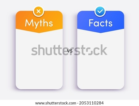 Myths vs facts vector card modern style isolated on white background. Fact-checking or easy compare evidence. Concept illustration 10 eps