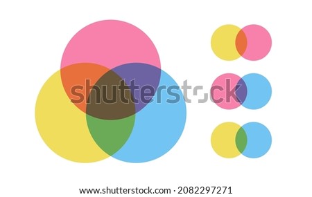 Venn diagram template set color style for presentation, start up project, business strategy, theory basic operation, infographic  chart, logic analysis. Vector 10 eps