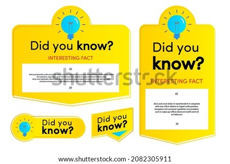 Did you know card and label set for life hacks, advertising, education, business, interesting funny facts, learning, education, expert tutorial, wise council, blog label, social media. Vector