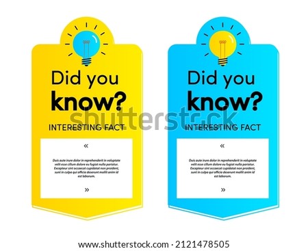 Did you know card set for life hacks, advertising, education, business, interesting funny facts, learning, education, expert tutorial, wise council, blog label, social media. Vector
