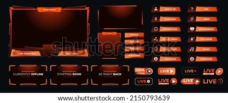 Streaming screen panel overlay game design template neon theme. Live video, online stream futuristic technology style. Abstract digital user interface. Live streaming button. Vector 10 eps