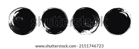 Watercolor circle texture brush strokes set hand draw style black color isolated on white background for painting, logo, emblem, label. Hand made grunge stripes circle. 10 eps