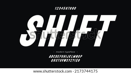 Vector shift font slanted style modern typography for decoration, industrial, logo, poster, t shirt, book, card, sale banner, printing on fabric. Cool 3d typeface. Trendy alphabet. 10 eps