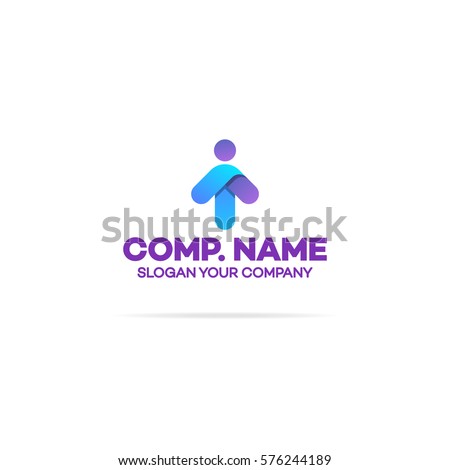 Progress man logo consisting as arrow up for growing success business company identity isolated on white background. Modern glossy growth symbol. Vector Illustration