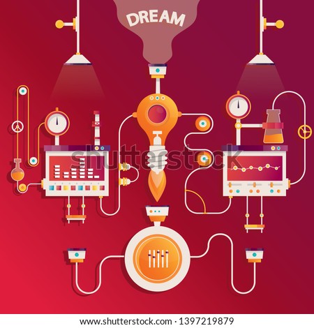 Modern vector illustration of Factory of dream, wishmaster, production of hapiness concept vector illustration in lava lamp colour