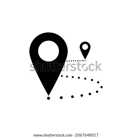 Location icon. Displaying the trajectory or finding the best route on the map. Taxi company logo. Safe, short road while traveling. Gps navigator. Simple black and white isolated vector illustration.