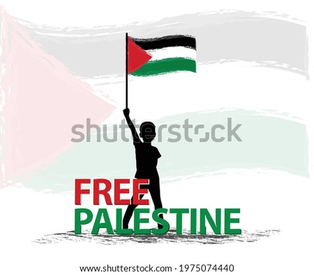 Free Palestine the boy stand with flag Vector illustration background. Pray for Palestine flag wallpaper, poster, flyer, banner, t-shirt, post vector illustration