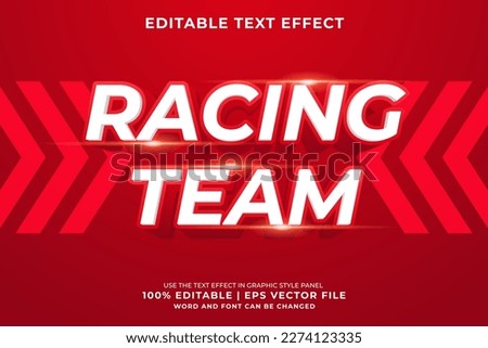 Editable text effect Racing Team 3d cartoon template style premium vector