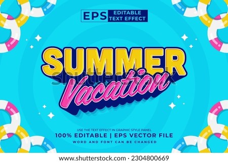 Editable text effect Summer Vacation 3d Cartoon template style premium vector