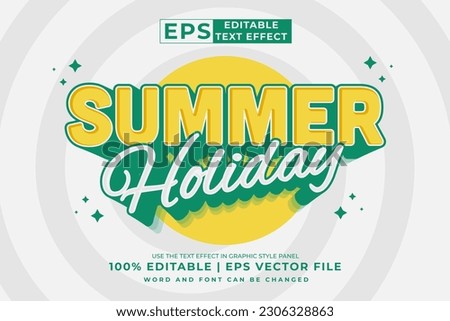 Editable text effect summer holiday 3d Cartoon template style premium vector