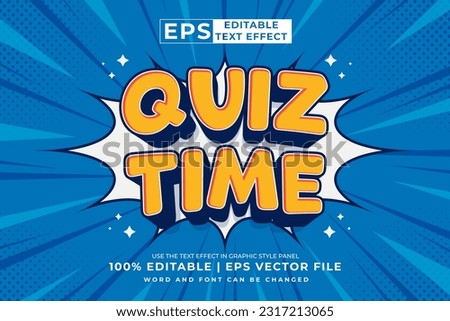 Editable text effect quiz time  3d cartoon style premium vector