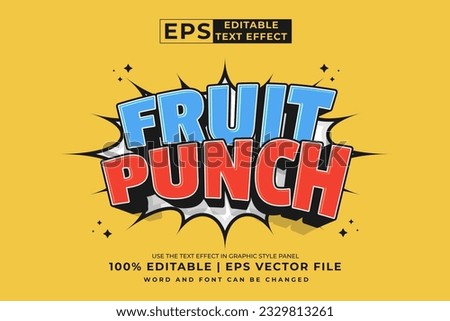 Editable text effect Fruit Punch 3d Cartoon template style premium vector