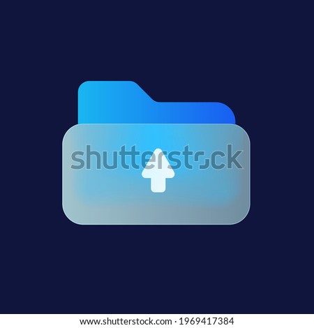 Vector modern trend icon in the style of glassmorphism with gradient, blur and transparency. File folder icon on your computer with an up arrow