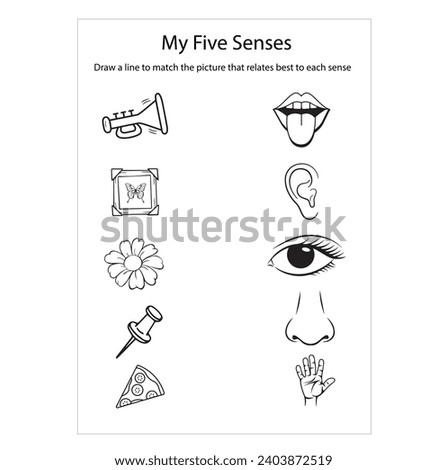 my five senses kids matching worksheet printable