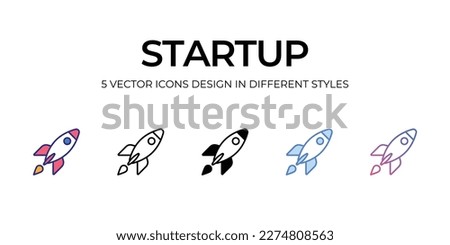 startup Icon Design in Five style with Editable Stroke. Line, Solid, Flat Line, Duo Tone Color, and Color Gradient Line. Suitable for Web Page, Mobile App, UI, UX and GUI design.