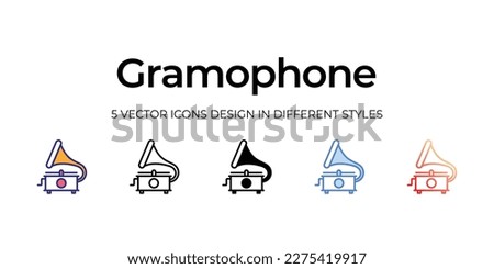 gramophone Icon Design in Five style with Editable Stroke. Line, Solid, Flat Line, Duo Tone Color, and Color Gradient Line. Suitable for Web Page, Mobile App, UI, UX and GUI design.