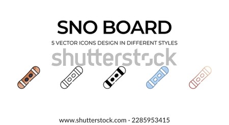 Sno Board Icon Design in Five style with Editable Stroke. Line, Solid, Flat Line, Duo Tone Color, and Color Gradient Line. Suitable for Web Page, Mobile App, UI, UX and GUI design.