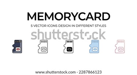 Memorycard Icon Design in Five style with Editable Stroke. Line, Solid, Flat Line, Duo Tone Color, and Color Gradient Line. Suitable for Web Page, Mobile App, UI, UX and GUI design.