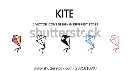 Kite Icon Design in Five style with Editable Stroke. Line, Solid, Flat Line, Duo Tone Color, and Color Gradient Line. Suitable for Web Page, Mobile App, UI, UX and GUI design.