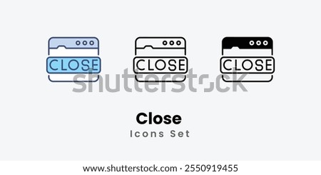 Close Icons set thin line and glyph vector icon illustration