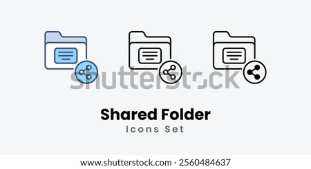 Shared Folder Icons thin line and glyph vector icon stock illustration