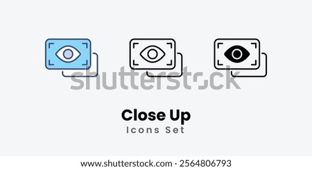 Close Up Icons thin line and glyph vector icon stock illustration