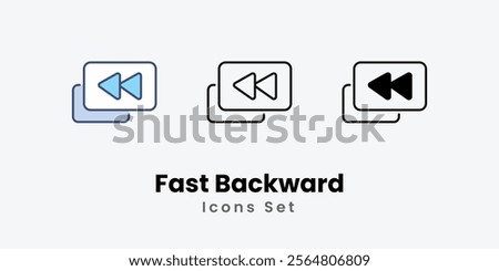 Fast Backward Icons thin line and glyph vector icon stock illustration