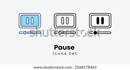 Pause Icons thin line and glyph vector icon stock illustration