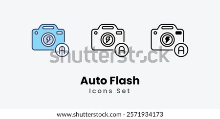 Auto Flash Icons thin line and glyph vector icon stock illustration