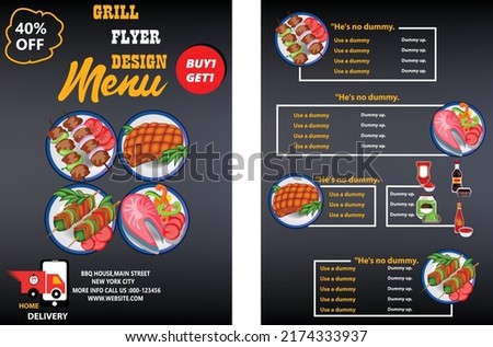 Restaurant menu, template design. Food flyer. Brochure Templates , A4 menu, folding brochures and flyers black background for a restaurant  design of collar full with draw vector illustration design