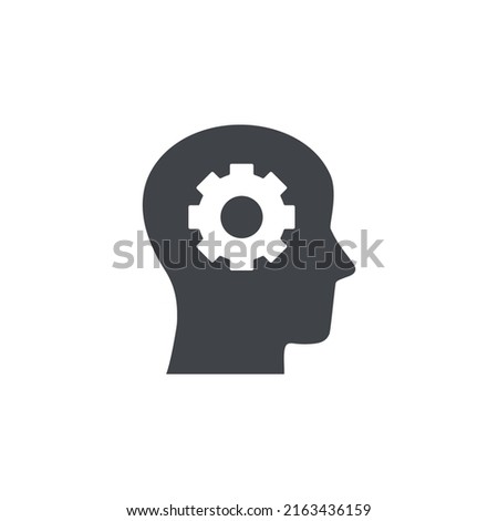 Human head with gear icon. Simple solid creative process illustration. Vector problem solving filled symbol. Brainstorm sign.