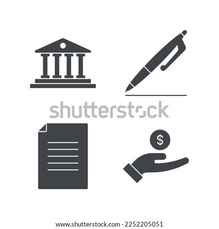 Litigation for business icons. Set of filled finance vector illustrations. Initial capital symbols collection.