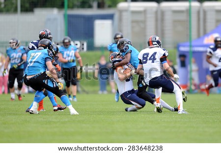 WARSAW, POLAND - MAY 24, 2015: American Football Polish Top League match Warsaw Eagles and Wroclaw Panthers