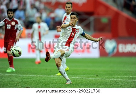 WARSAW, POLAND - JUNE 17, 2015: EURO 2016 EURO France Football Cup Qualifiers Scotland vs Georgia
o/p Robert Lewandowski