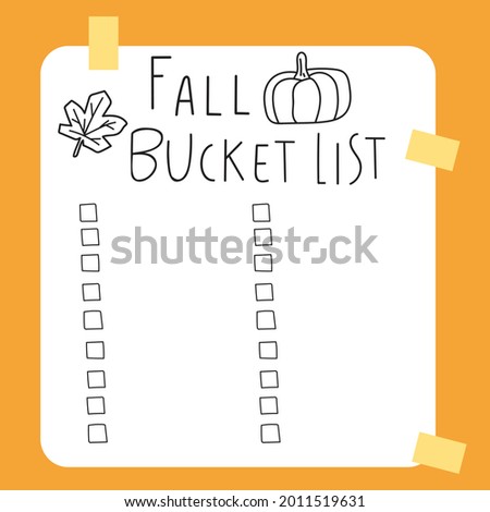 Fall bucket list. Illustration on yellow background.