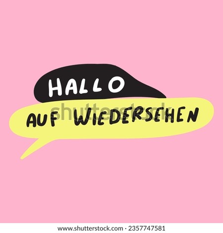 Hallo, Auf Wiedersehen. German language. It's mean hello and goodbye in English. Vector graphic design on pink background.