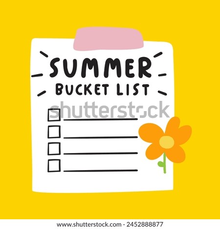 Abstract summer bucket list. Flat design. Illustration on yellow background.