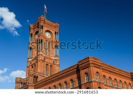 View of Rotes Rathaus or Berlin Town Hall with blue sky background in Berlin, Germany