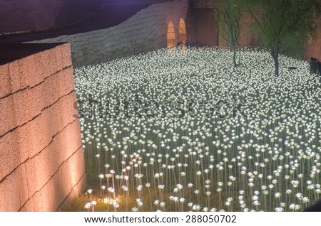 Seoul, South Korea. -May 3, 2015 : LED flower garden at the rooftop of the Dongdaemun Design Plaza (DDP). on May 3, 2015 in Seoul, South Korea