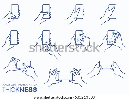 Phone in hands icon set