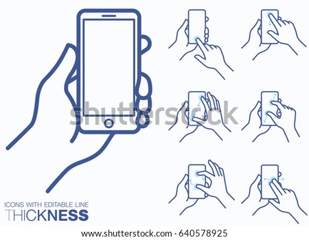 Phone in hand icon set